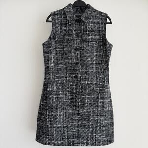 Theory Military Tweed Dress 10 Gray Wool Blend Quiet Luxury Old Money Minimalist